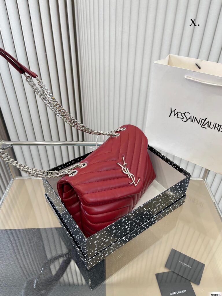 Saint Laurent Loulou Small Chain Bag In Quilted "Y" Leather Wine Red - Image 10