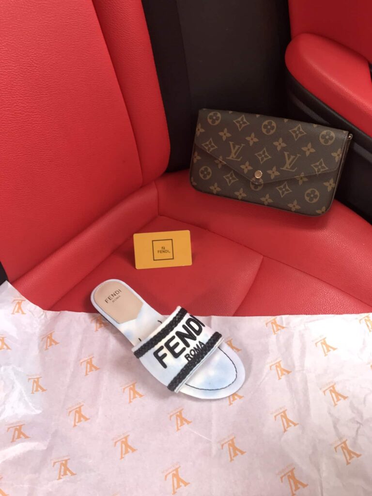 Fendi Logo-Embroidered Mule Slides Light Blue - Image 2