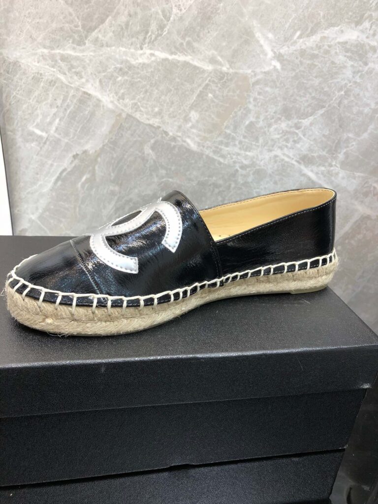 Chanel Embroidered Espadrille Leather Cap Toe Flats Black Cc - Image 5