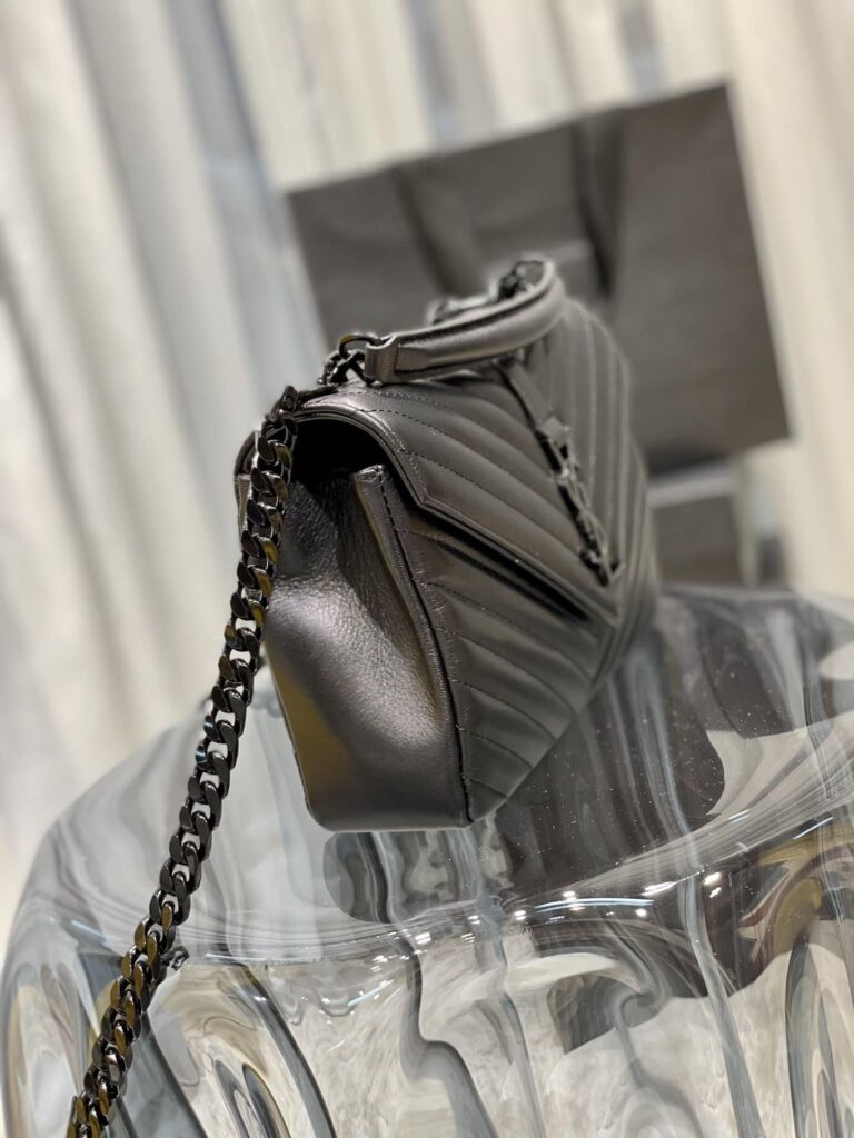 Saint Laurent College Medium Chain Bag In Quilted Leather Black Noir 24Cm 600279Brm081000 - Image 4