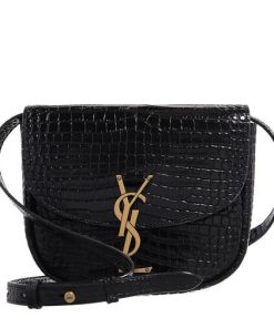 Saint Laurent Kaia Medidum Embossed Leather Black Gold Bag 23Cm