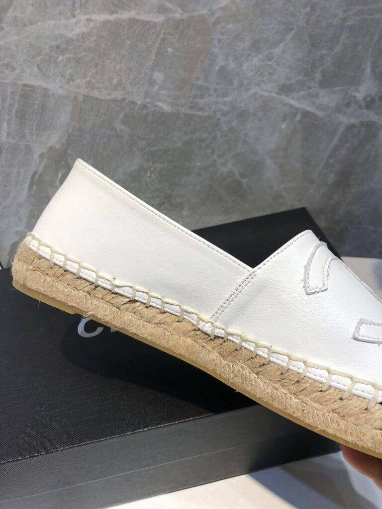 Chanel Embroidered Espadrille Leather Black Cap Toe Flats White Cc - Image 8