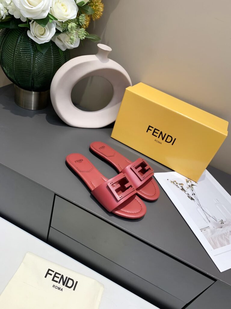 Fendi Signature Leather Sandals Slide Red 8R8136-Ae7Tf0Upa - Image 5