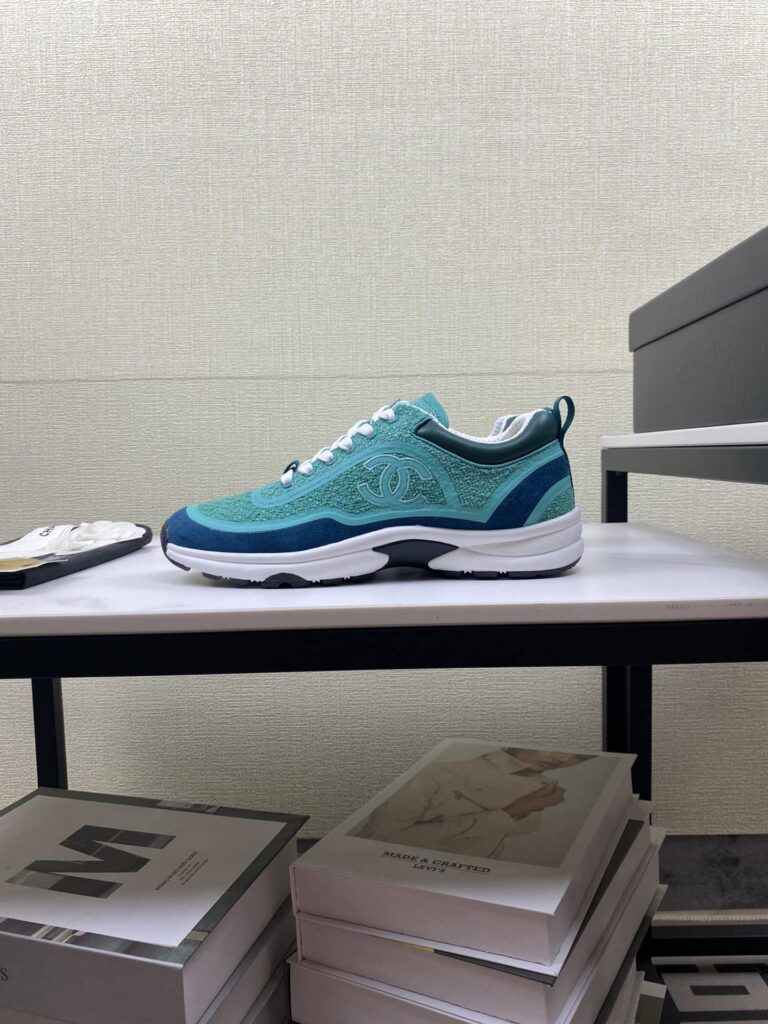 Chanel Tweed Turquoise Sneaker Green - Image 2