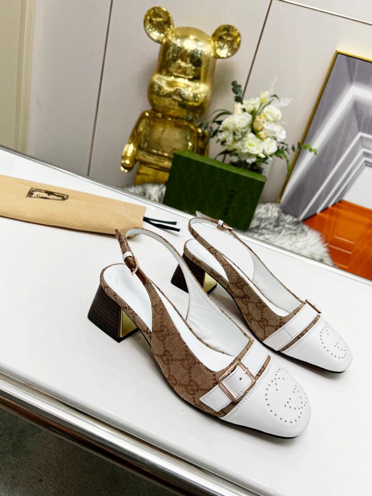 Gucci Women'S Mid Heel Slingback Brown And White - Image 7