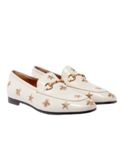 Gucci Jordaan Embroidered Bee And Starleather Loafer White