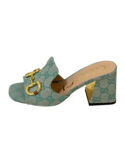 Gucci Women'S Slide Monogram Sandal With Horsebit Light Green