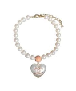 Chanel Large Heart Pearl Pink Crystal Cc Necklace