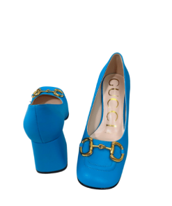 Gucci Women'S Mid Heel Pump With Horsebit Blue