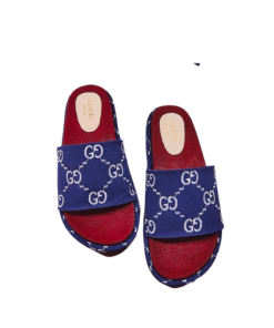 Gucci Women'S With Gg Pattern Slide Sandal Dark Blue