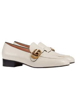 Gucci Wmns Leather Loafers Moccasins Double G White 602496 C9D00 9022