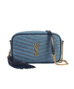 Saint Laurent Women'S Blue Mini Lou Denim Camera Bag 23Cm
