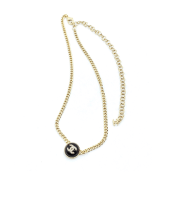 Chanel Logo Cc Necklace In Gold Metal Black Resin