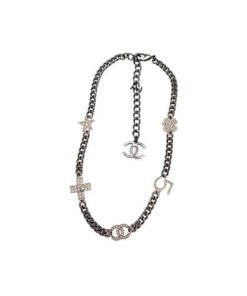 Chanel Ruthenium Crystal Chain Cc Lucky Charms Choker Silver