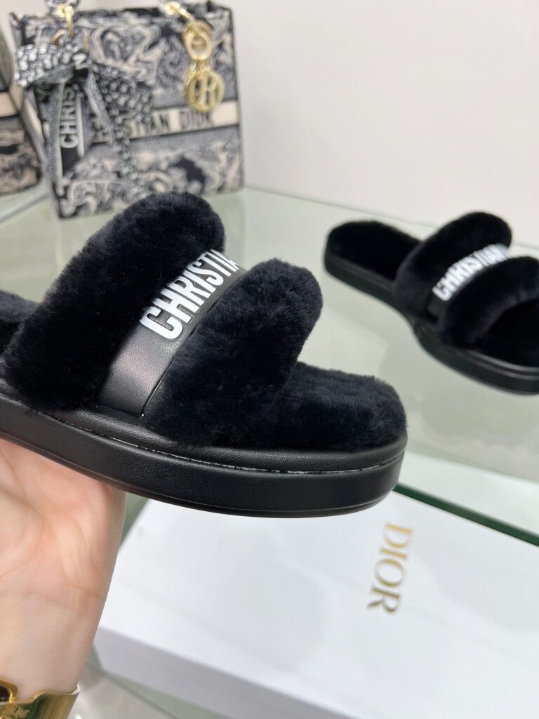 Dior Shearling Slides Black - Image 7