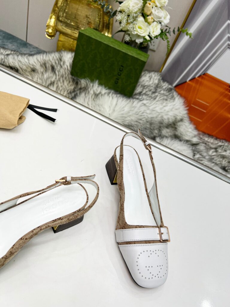 Gucci Women'S Mid Heel Slingback Brown And White - Image 8