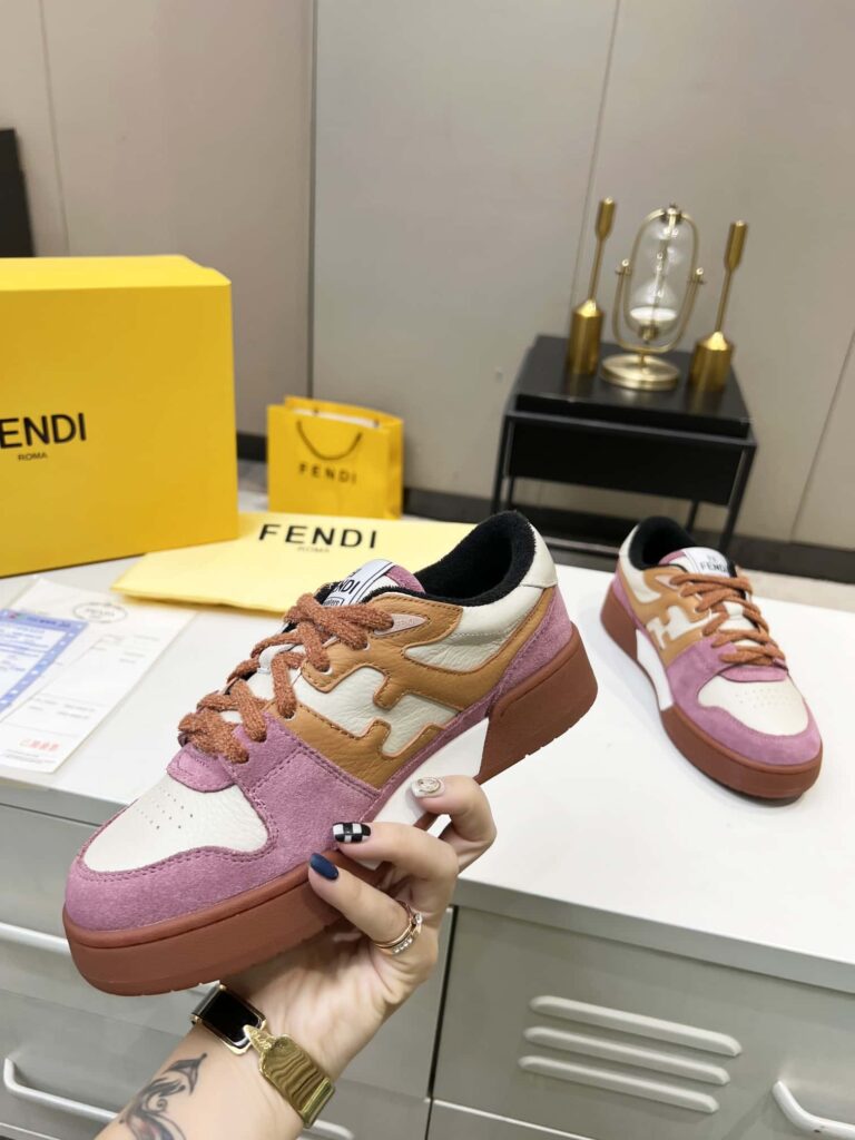 Fendi Match Low Tops Suede Pink Beige Shoelace - Image 8