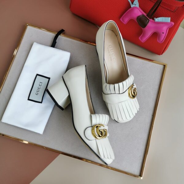 Gucci Wmns White Leather Mid-Heel Pump - Image 9
