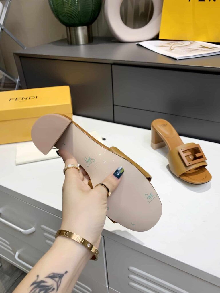 Fendi Signature Leather High Heel Beige - Image 7