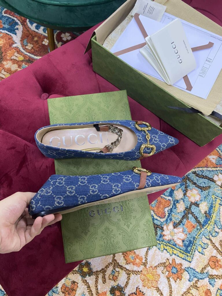 Gucci Gg Denim Series Women'S Horsebit Flat Ballet Shoes - Image 6