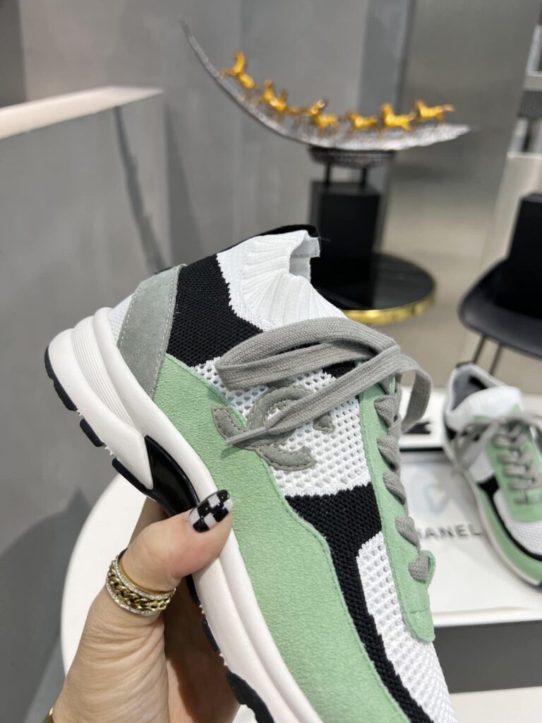 Chanel Low Top Trainer Sneakers Green And White G38750 Y55682 K3810 - Image 5