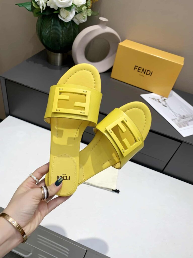 Fendi Signature Leather Sandals Slide Yellow 8R8136Ae7Tf0Vva - Image 8