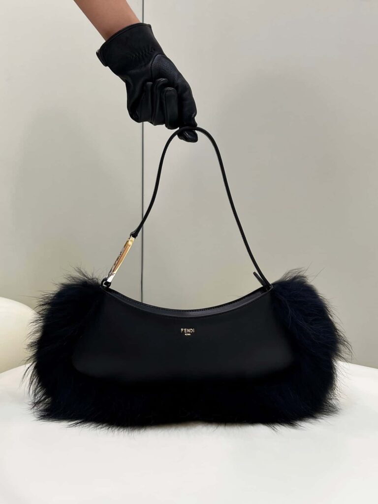 Fendi O’Lock Swing Camellia Leather And Fox Fur Pouch Black 8Bs068Als9F1Ju3 - Image 7