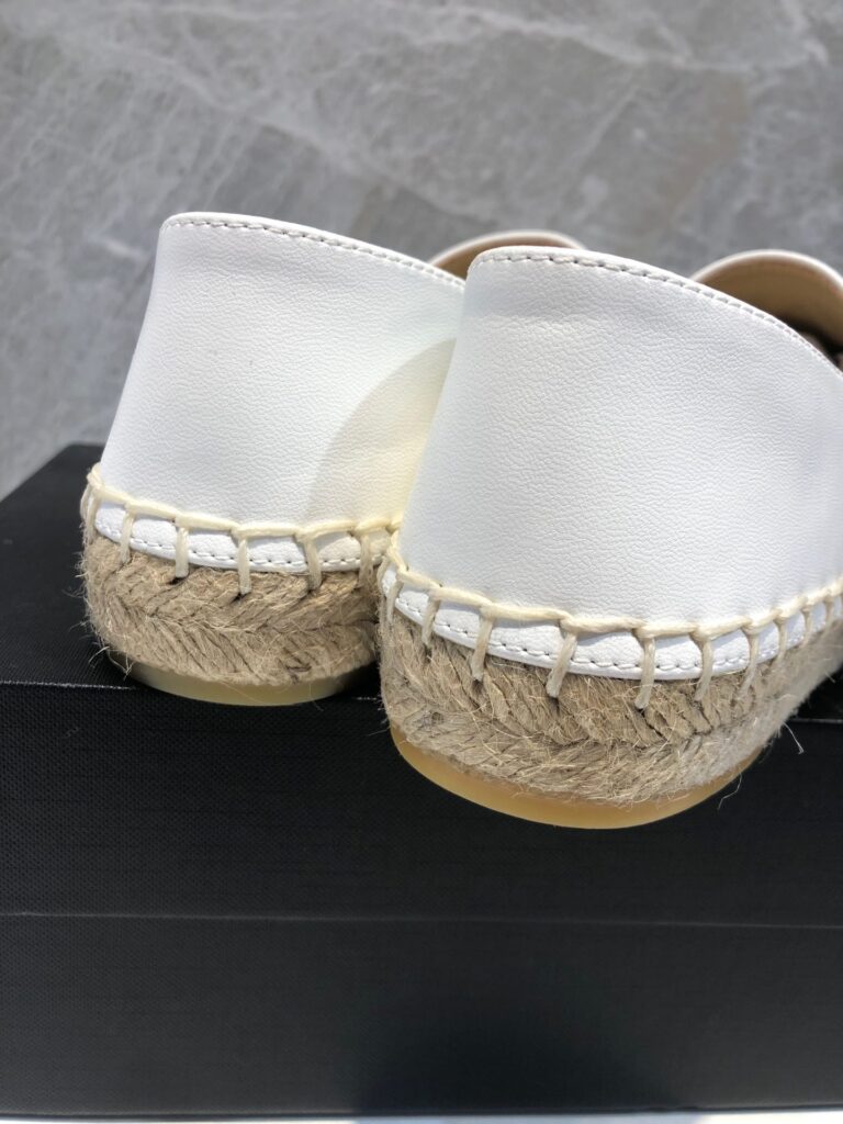 Chanel Embroidered Espadrille Leather Cap Toe Flats White - Image 8