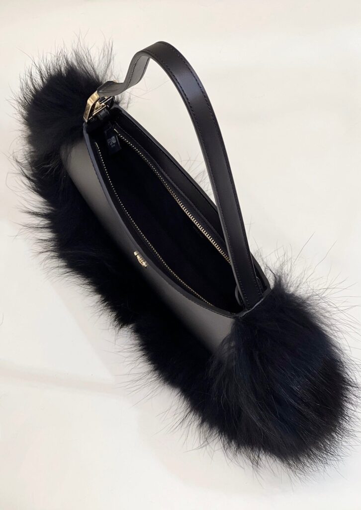Fendi O’Lock Swing Camellia Leather And Fox Fur Pouch Black 8Bs068Als9F1Ju3 - Image 8