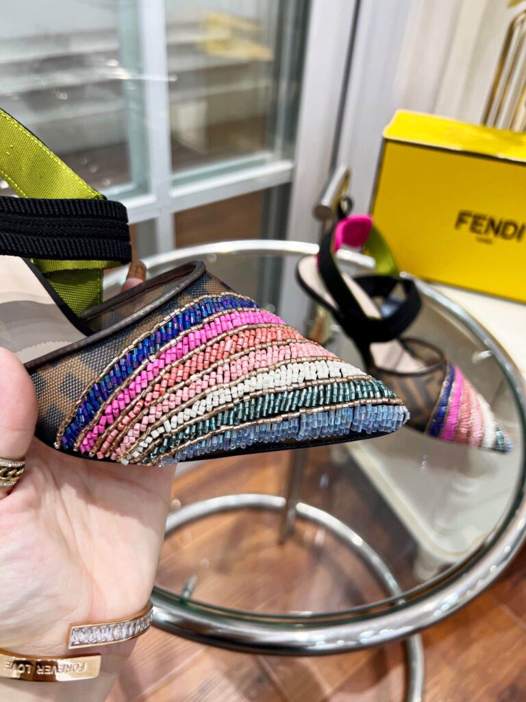 Fendi Colibri 85Mm Beaded Slingback Pumps Rainbow 8J8143Ai1E - Image 9