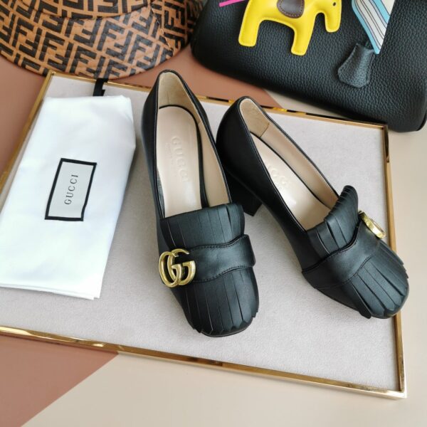 Gucci Wmns Black Leather Mid-Heel Pump 408208 C9D00 1000 - Image 9