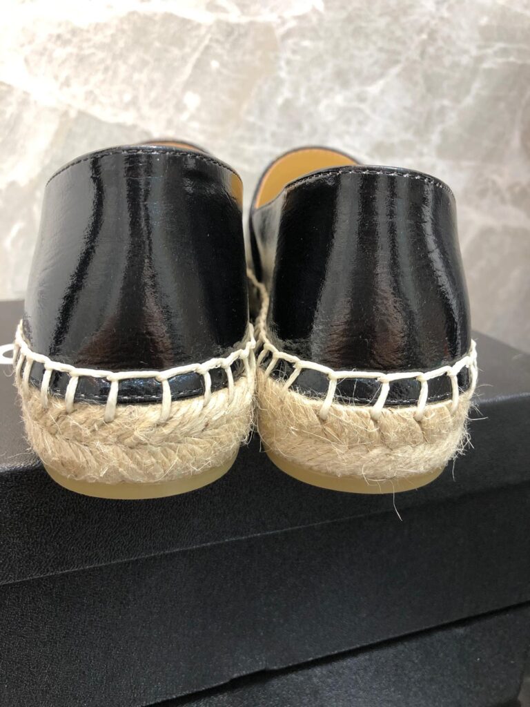 Chanel Embroidered Espadrille Leather Cap Toe Flats Black Cc - Image 7