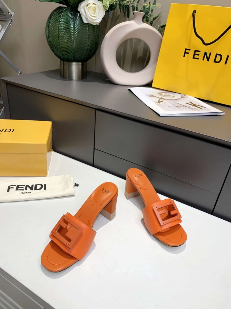 Fendi Signature Leather High Heel Orange - Image 7
