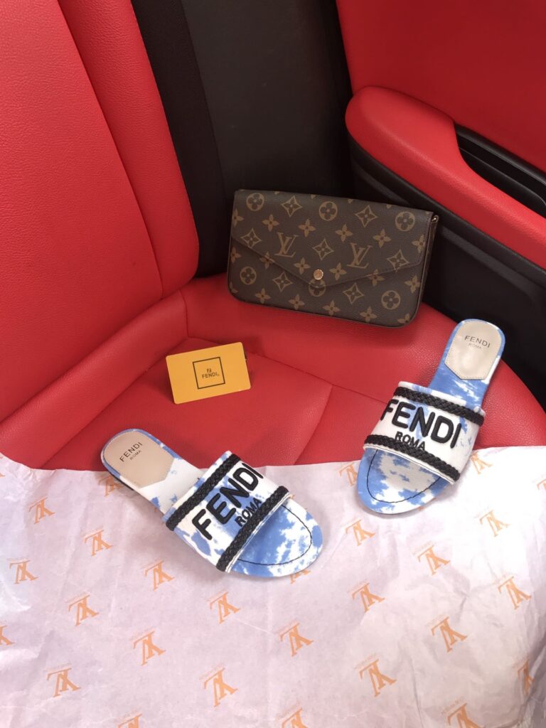 Fendi Logo-Embroidered Mule Slides Light Blue - Image 6