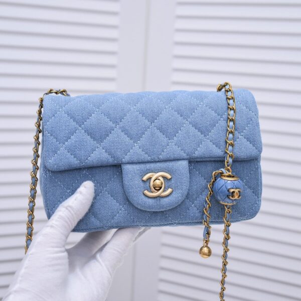 Chanel Mini Flap Handle Denim Blue 20Cm - Image 3
