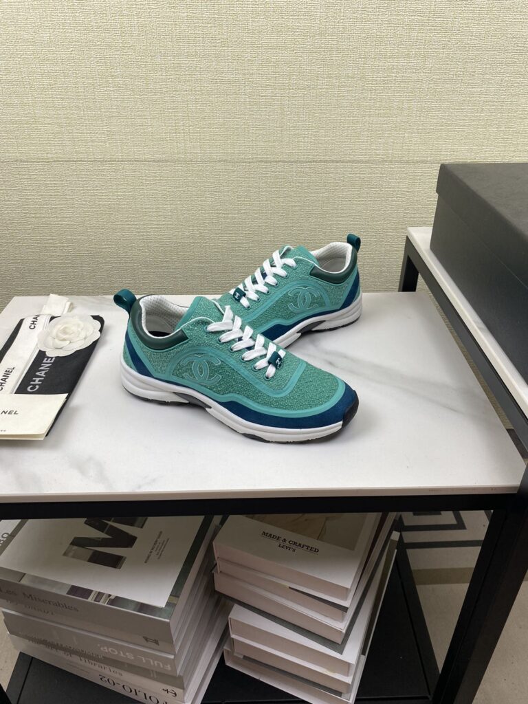 Chanel Tweed Turquoise Sneaker Green - Image 6
