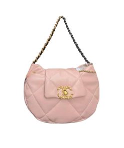 Chanel 19 Hobo Bag Lambskin Mixed Metal Hardware Pink 28Cm
