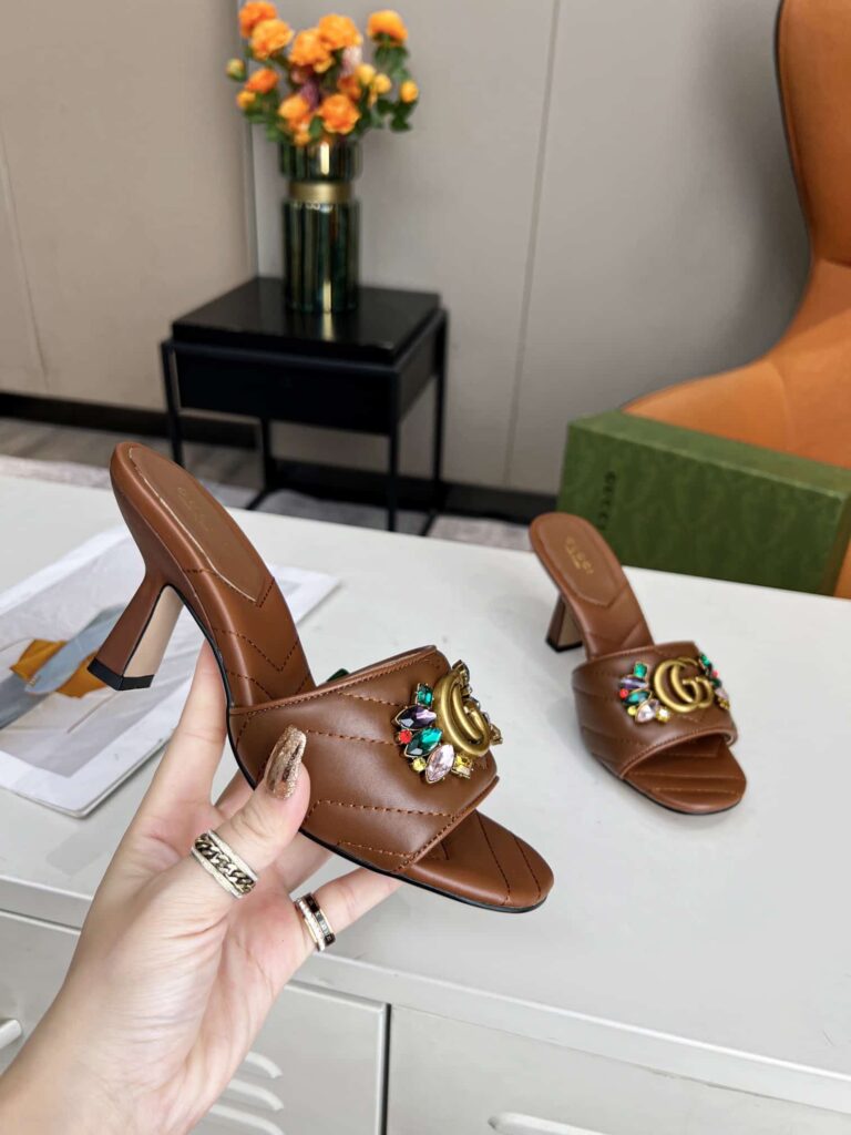 Gucci Women'S Flower Double G Slide Sandal Brown - Image 7