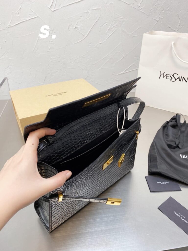 Saint Laurent Manhattan Shoulder Bag In Crocodile Embossed Shiny Black Gold 29Cm 579271Dnd0J1000 - Image 8