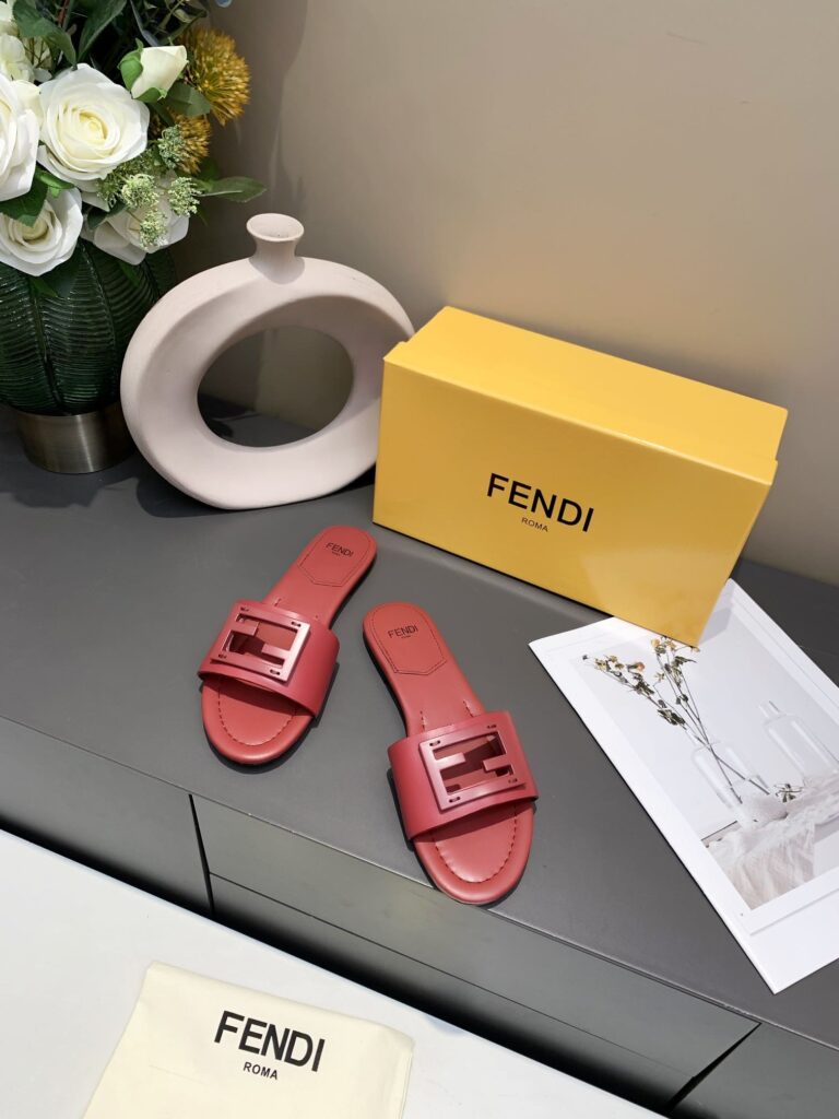 Fendi Signature Leather Sandals Slide Red 8R8136-Ae7Tf0Upa - Image 7