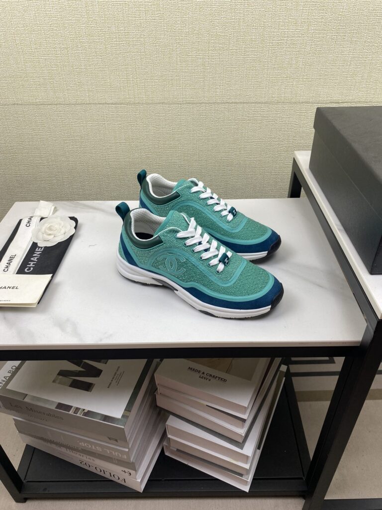 Chanel Tweed Turquoise Sneaker Green - Image 4