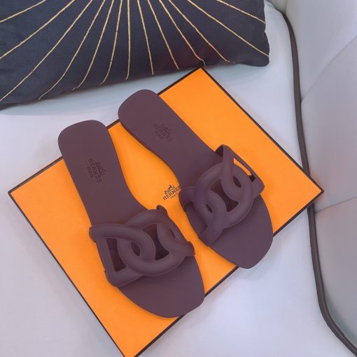 Hermes Aloha Dark Purple Slippers Sandal - Image 8