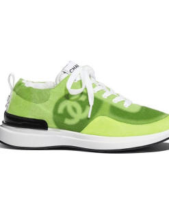 Chanel Neon Denim Lace Up Low Top Trainer Sneaker Green G37494 Y55237 K2847