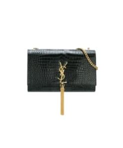 Saint Laurent Kate Medium Chain Bag With Tassel In Shiny Crocodile-Embossed Leather Black 354119Aaay14083