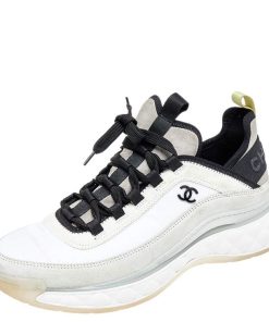 Chanel Logo Low Top Trainer Sneakers White And Light Purple