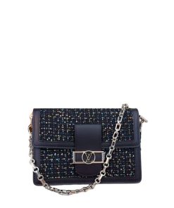 Louis Vuitton Dauphine Tweed Bag Silver Hardware Black 25Cm
