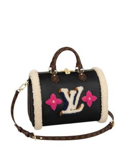 Louis Vuitton Shearling Monogram Speedy Bandouliere Bag Black 30Cm