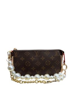 Louis Vuitton Pochette Accessoires With Pearl Chain Monogram Brown 20Cm