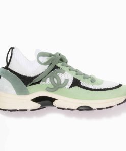 Chanel Low Top Trainer Sneakers Green And White G38750 Y55682 K3810