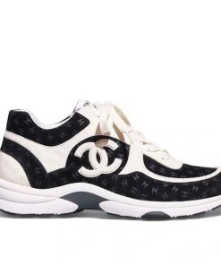 Chanel Printed Suede Calfskin Sneakers White And Black G39230 X56653 94305